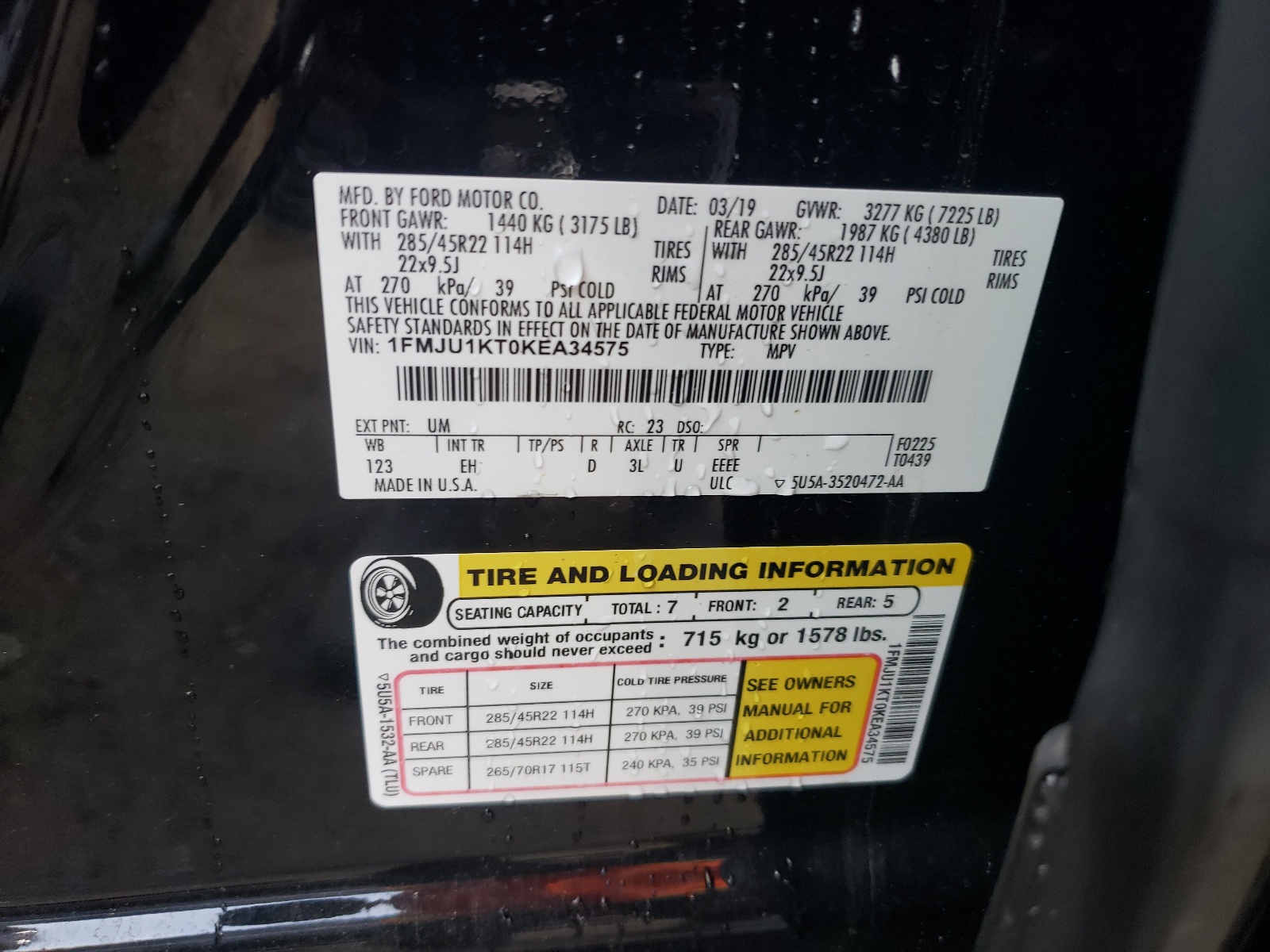 1FMJU1KT0KEA34575 2019 Ford Expedition Limited