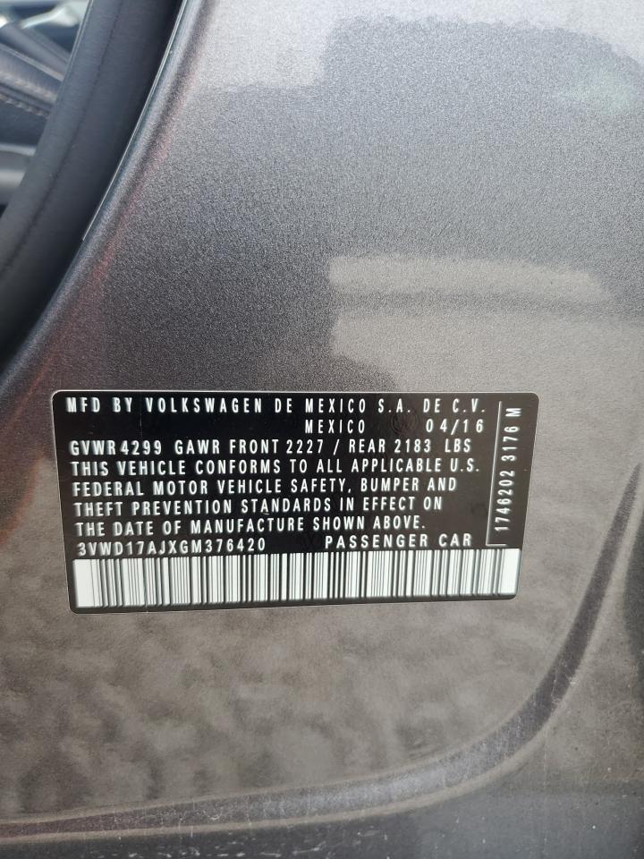 2016 Volkswagen Jetta Sport VIN: 3VWD17AJXGM376420 Lot: 59513284
