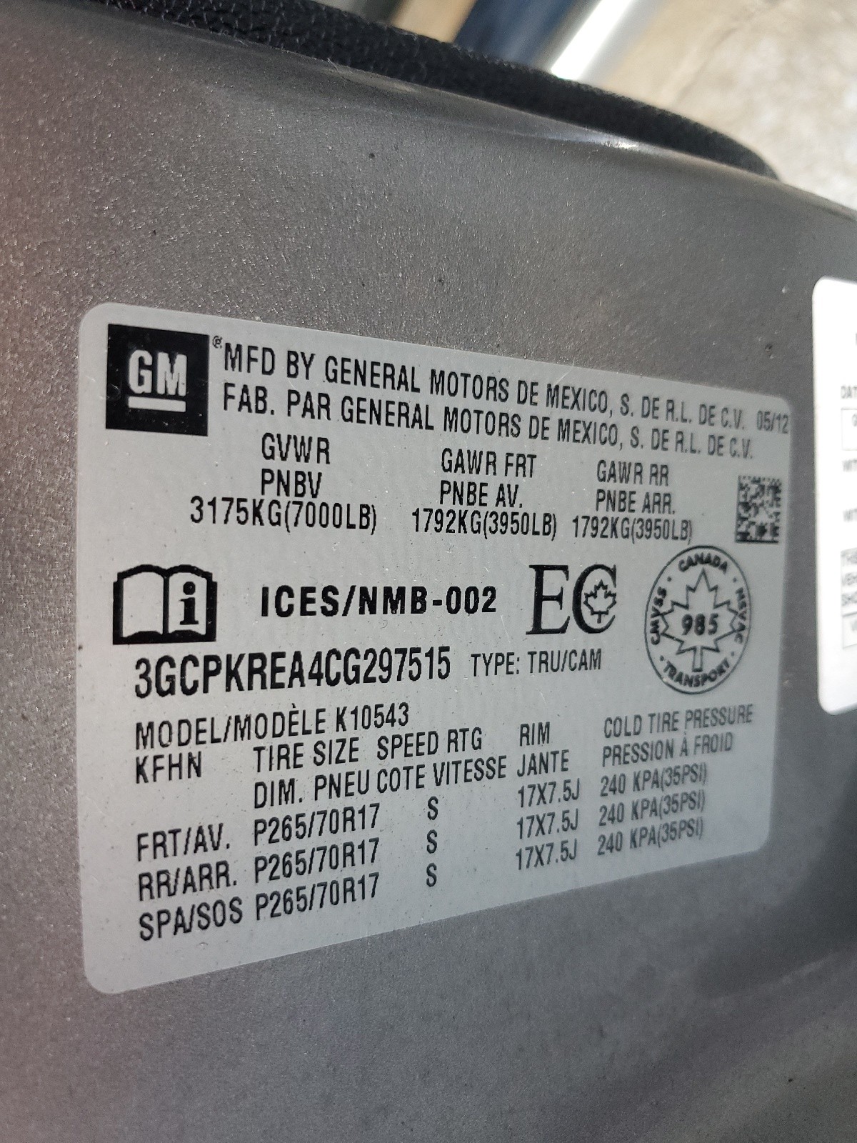 3GCPKREA4CG297515 2012 Chevrolet Silverado K1500 Ls