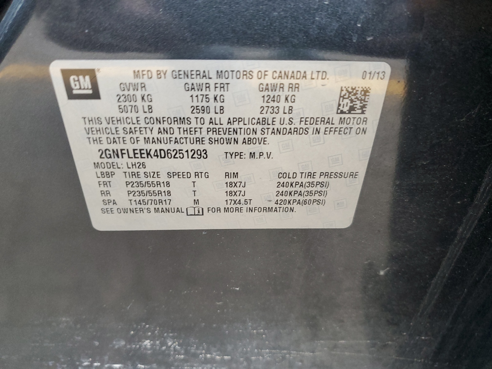 2GNFLEEK4D6251293 2013 Chevrolet Equinox Lt