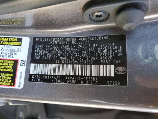 4T1G11AK0MU583262 Toyota Camry SE 12