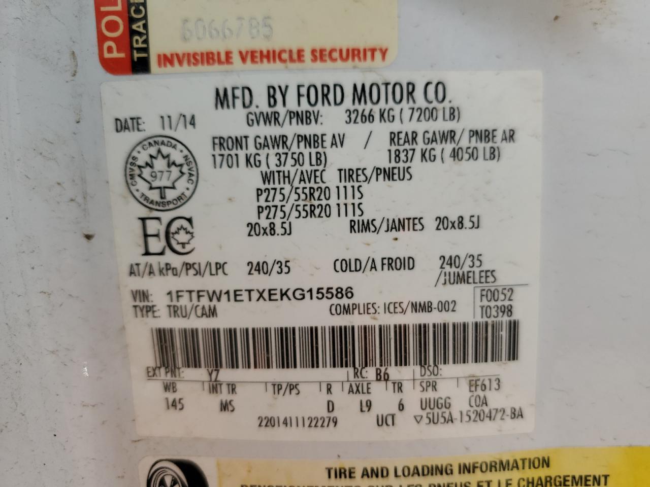 2014 Ford F150 Supercrew VIN: 1FTFW1ETXEKG15586 Lot: 57768864