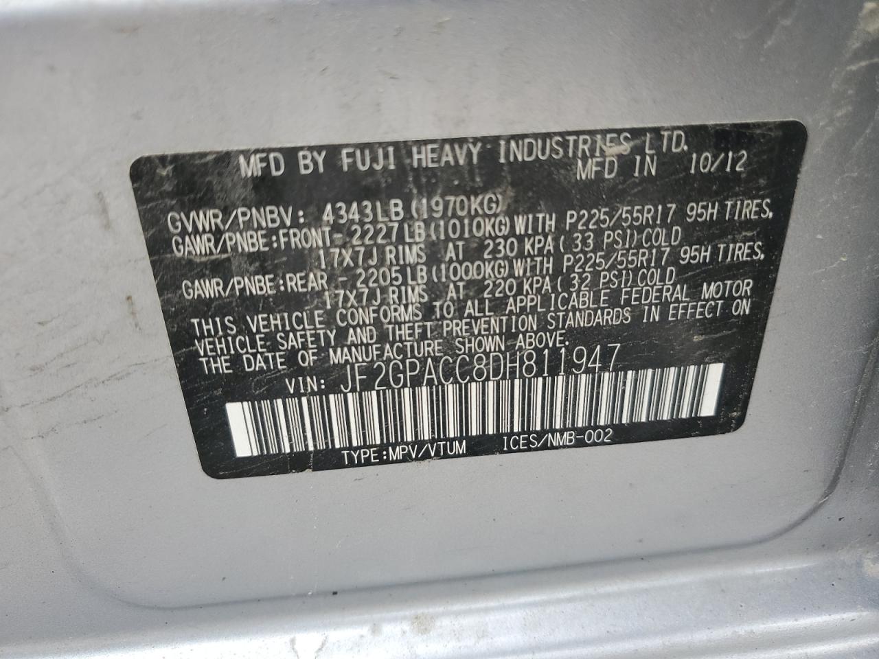 2013 Subaru Xv Crosstrek 2.0 Premium VIN: JF2GPACC8DH811947 Lot: 58118224