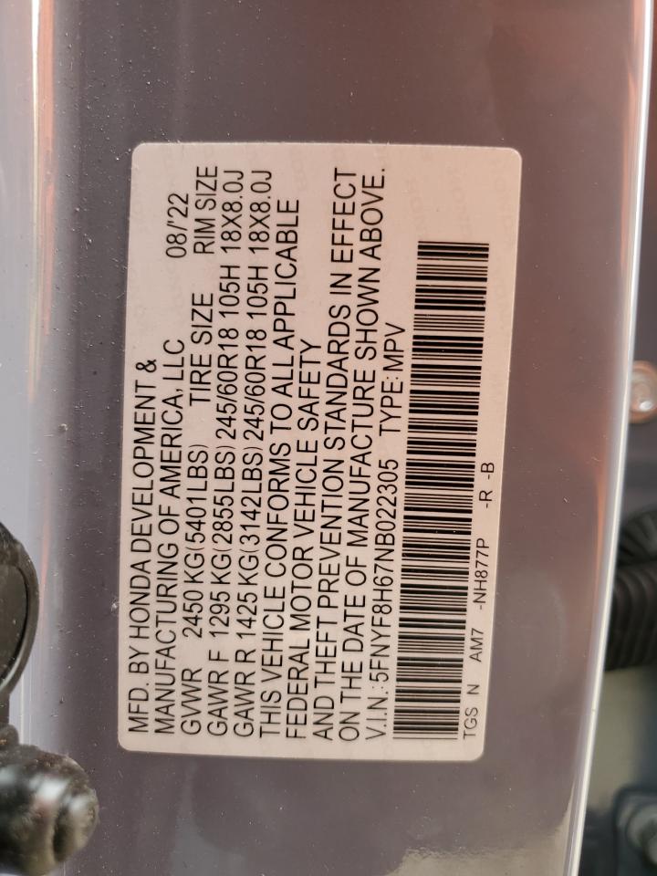 2022 Honda Passport Trail Sport VIN: 5FNYF8H67NB022305 Lot: 58140404
