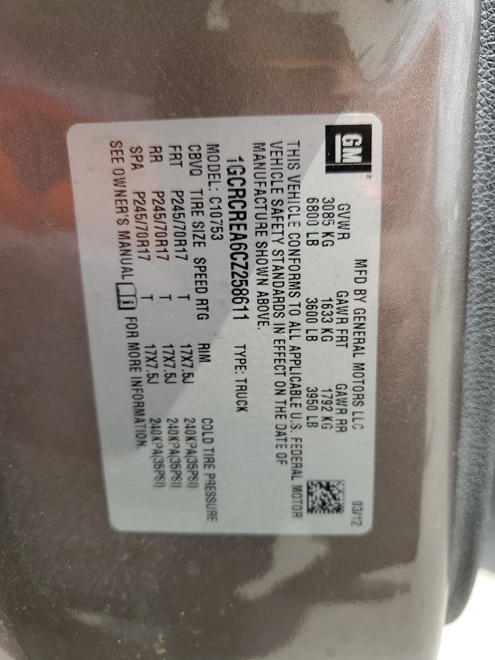 1GCRCREA6CZ258611 2012 Chevrolet Silverado C1500 Ls