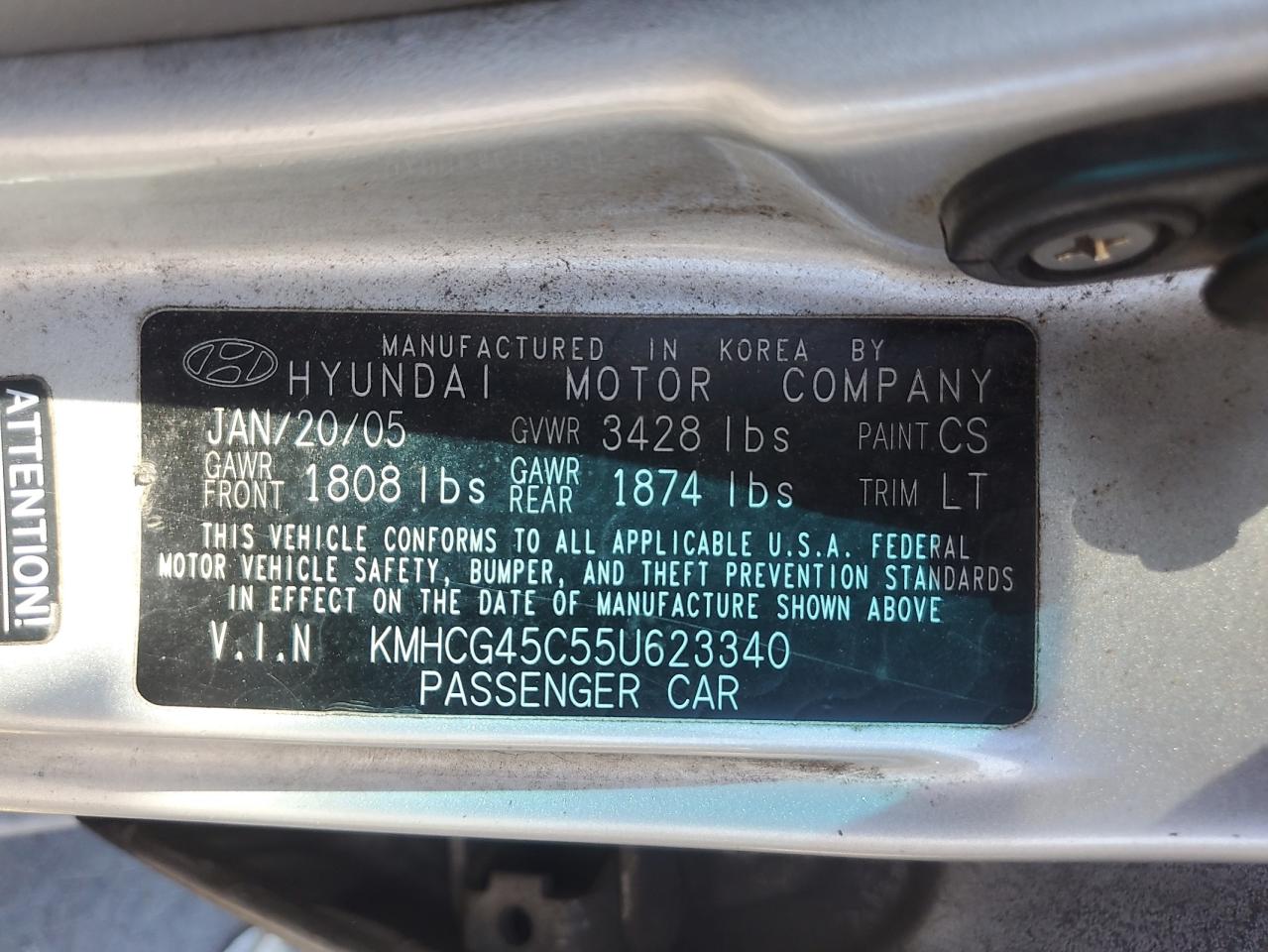 KMHCG45C55U623340 2005 Hyundai Accent Gl