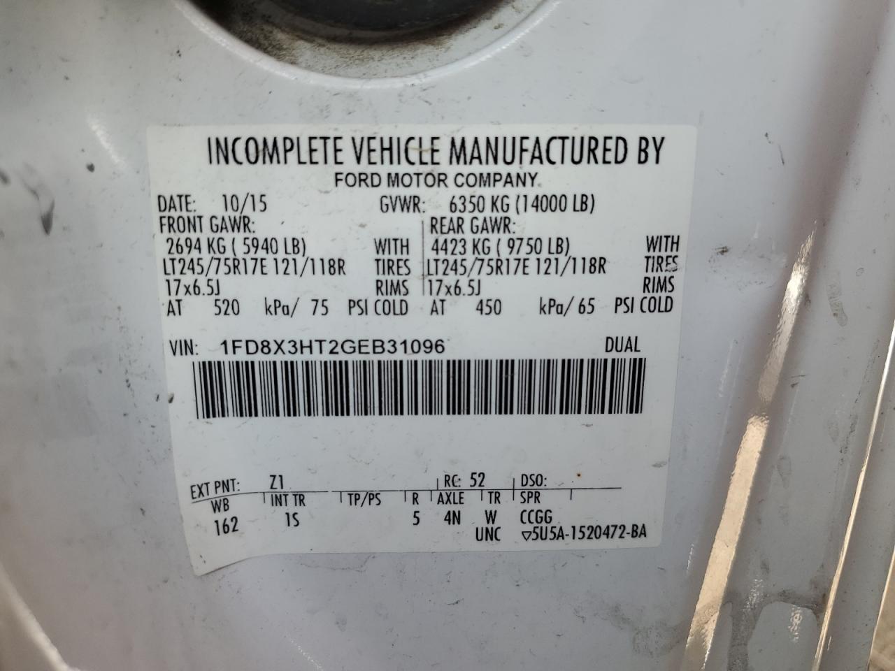 2016 Ford F350 Super Duty VIN: 1FD8X3HT2GEB31096 Lot: 57237904