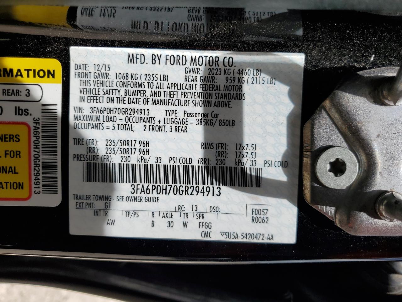 2016 Ford Fusion Se VIN: 3FA6P0H70GR294913 Lot: 59449584