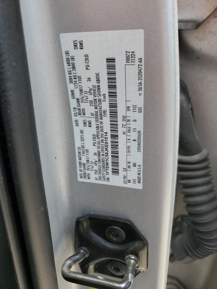 2018 Ford F150 Supercrew VIN: 1FTEW1C58JKE01514 Lot: 59967314