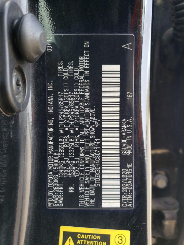 2012 Toyota Highlander Base VIN: 5TDZK3EH4CS071141 Lot: 59685174