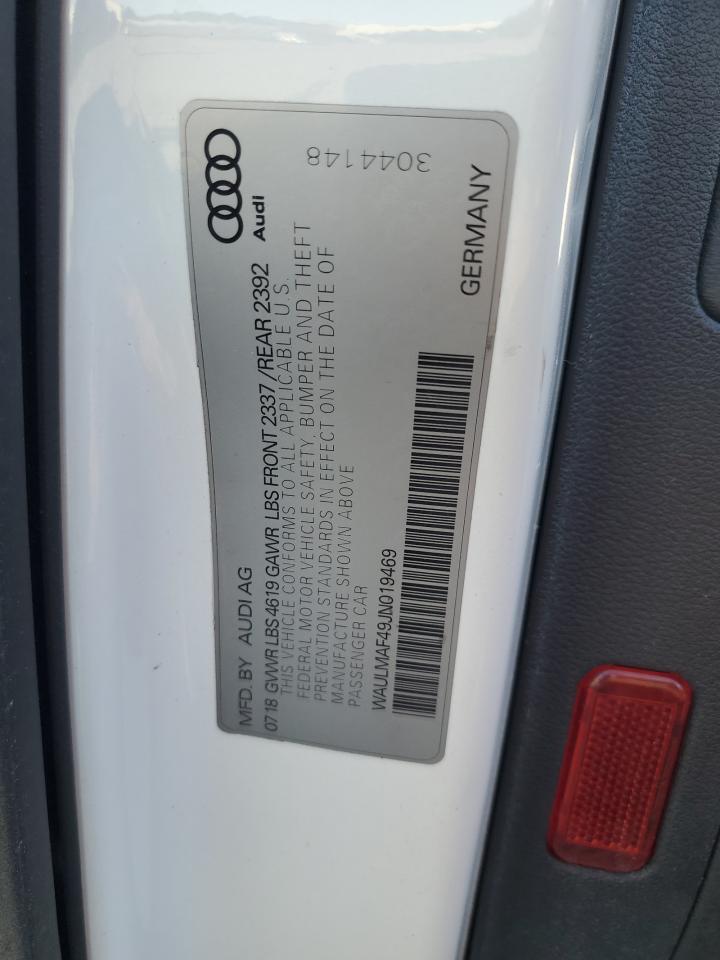 2018 Audi A4 Premium Plus VIN: WAULMAF49JN019469 Lot: 58894434