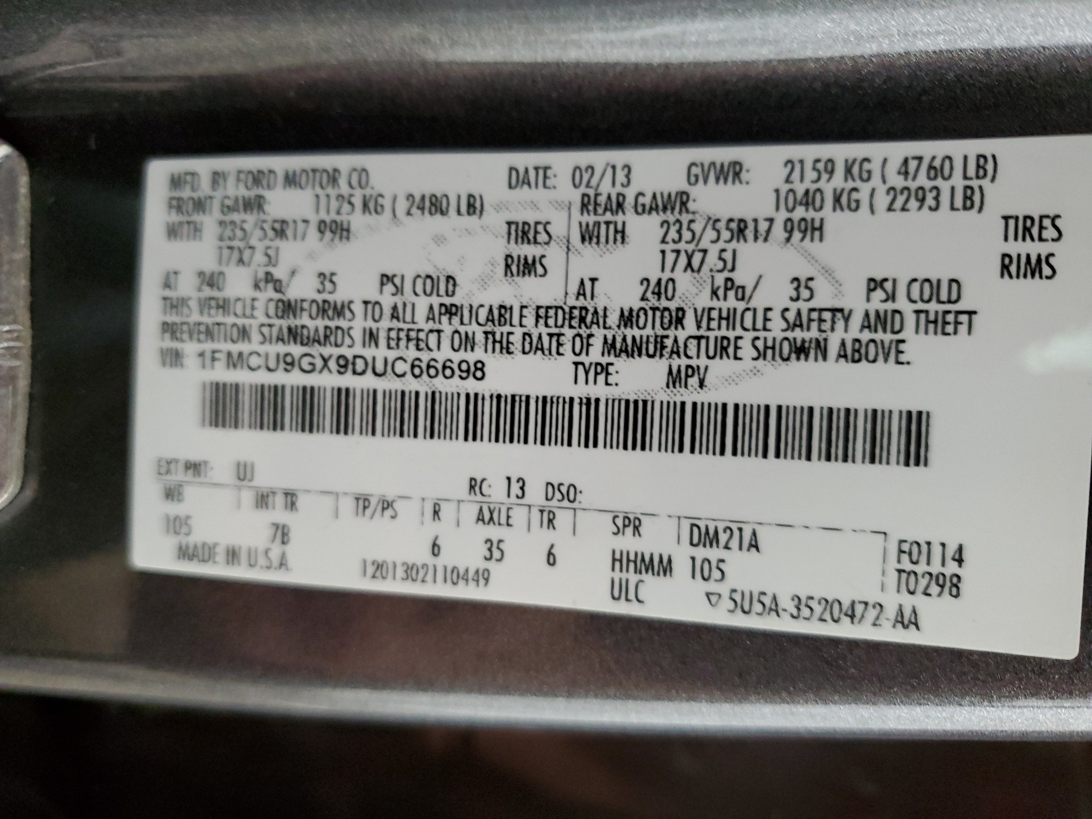 1FMCU9GX9DUC66698 2013 Ford Escape Se