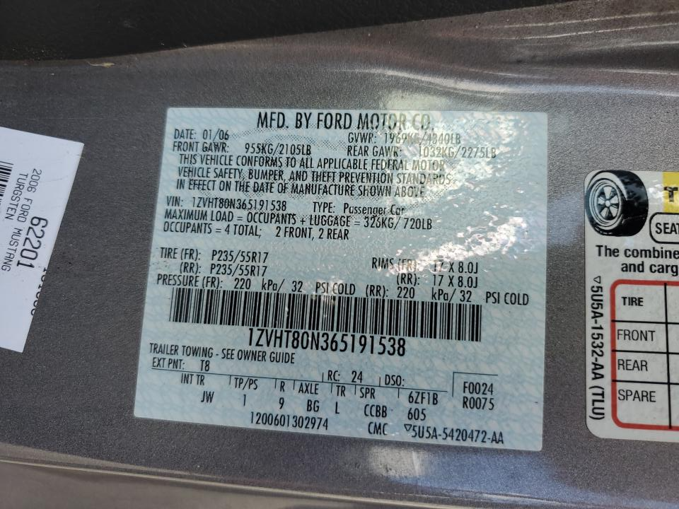 1ZVHT80N365191538 2006 Ford Mustang