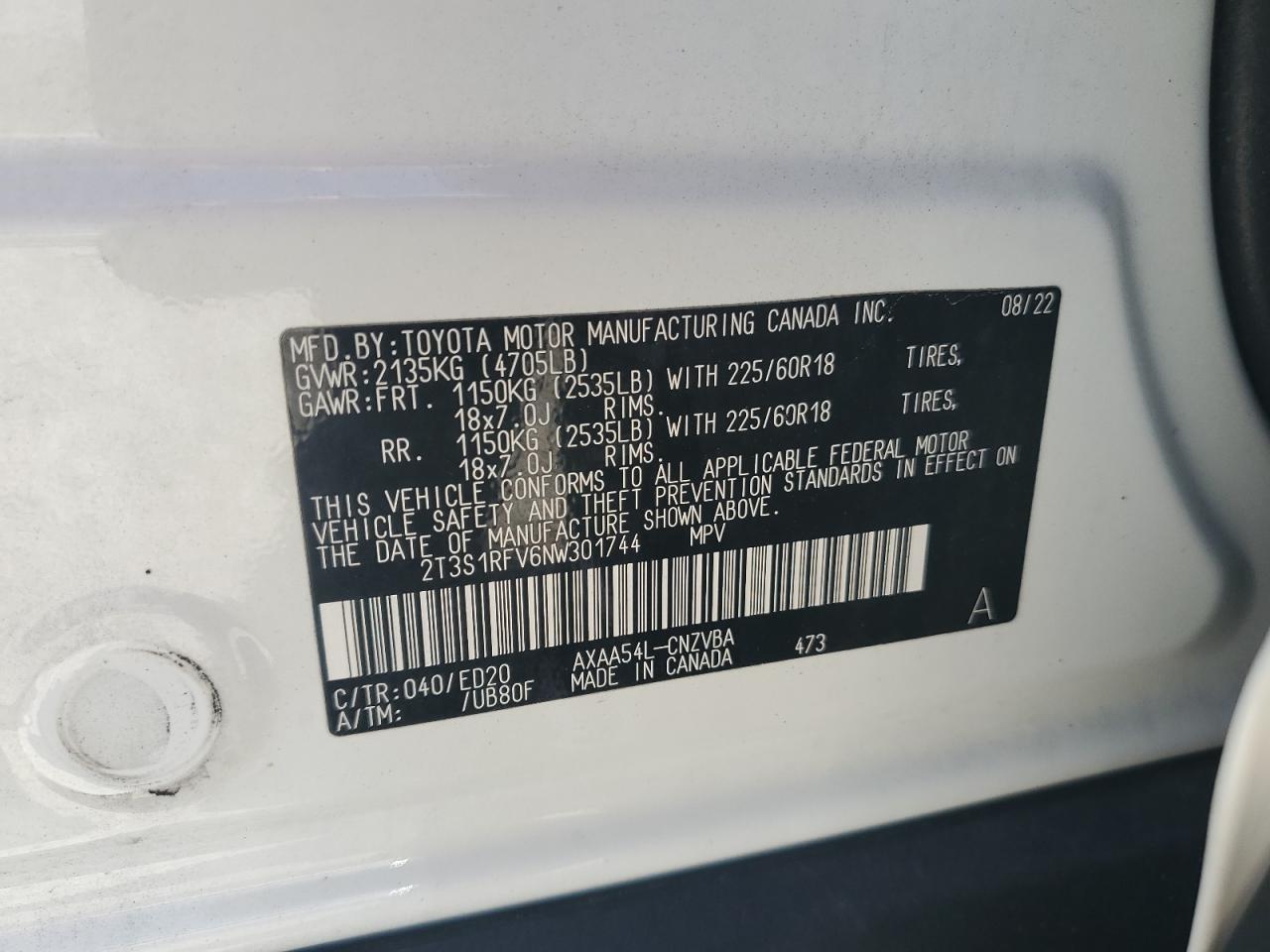 2022 Toyota Rav4 Trd Off Road VIN: 2T3S1RFV6NW301744 Lot: 58086234