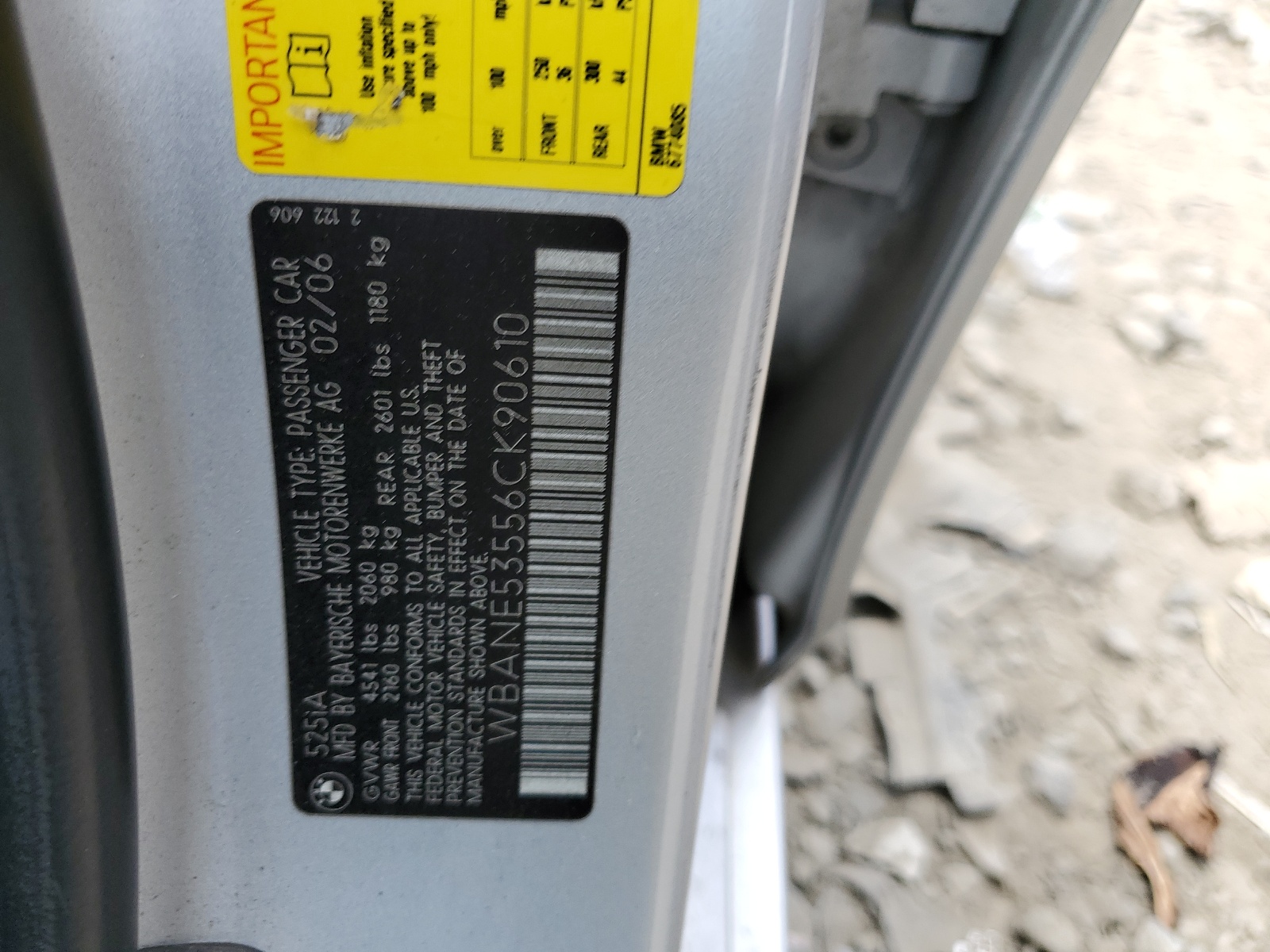 WBANE53556CK90610 2006 BMW 525 I