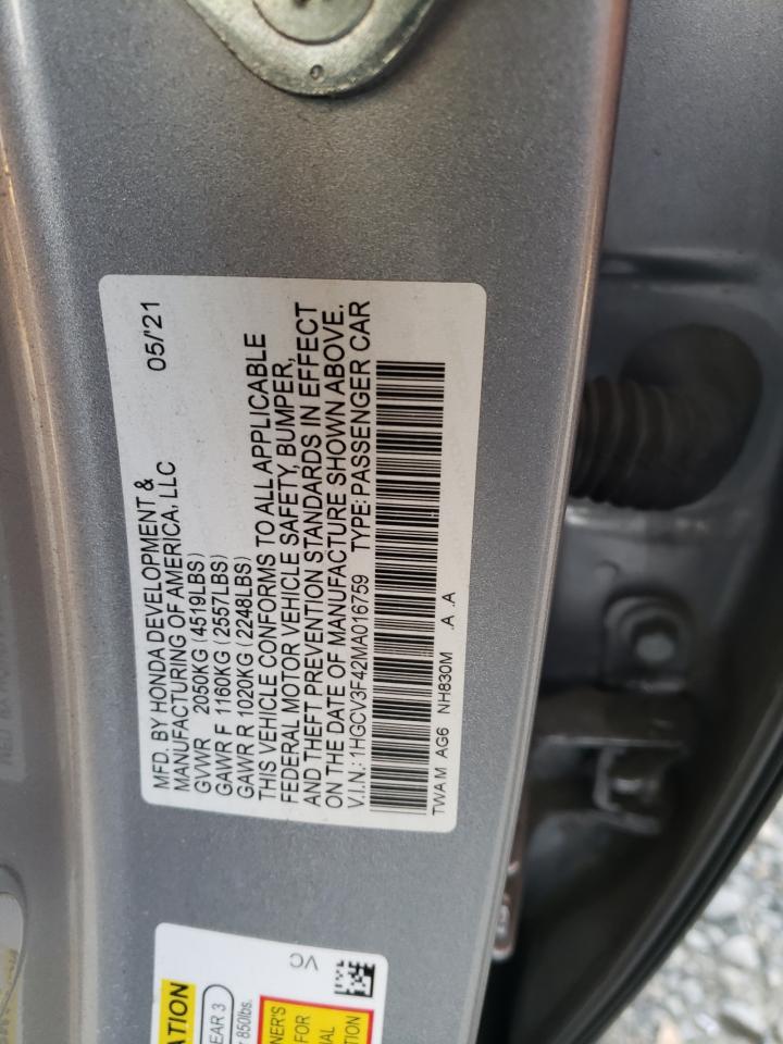 2021 Honda Accord Hybrid Ex VIN: 1HGCV3F42MA016759 Lot: 59362574