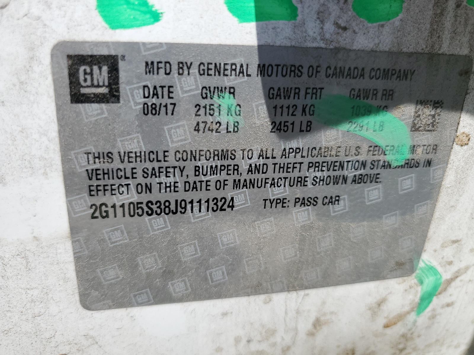 2G1105S38J9111324 2018 Chevrolet Impala Lt