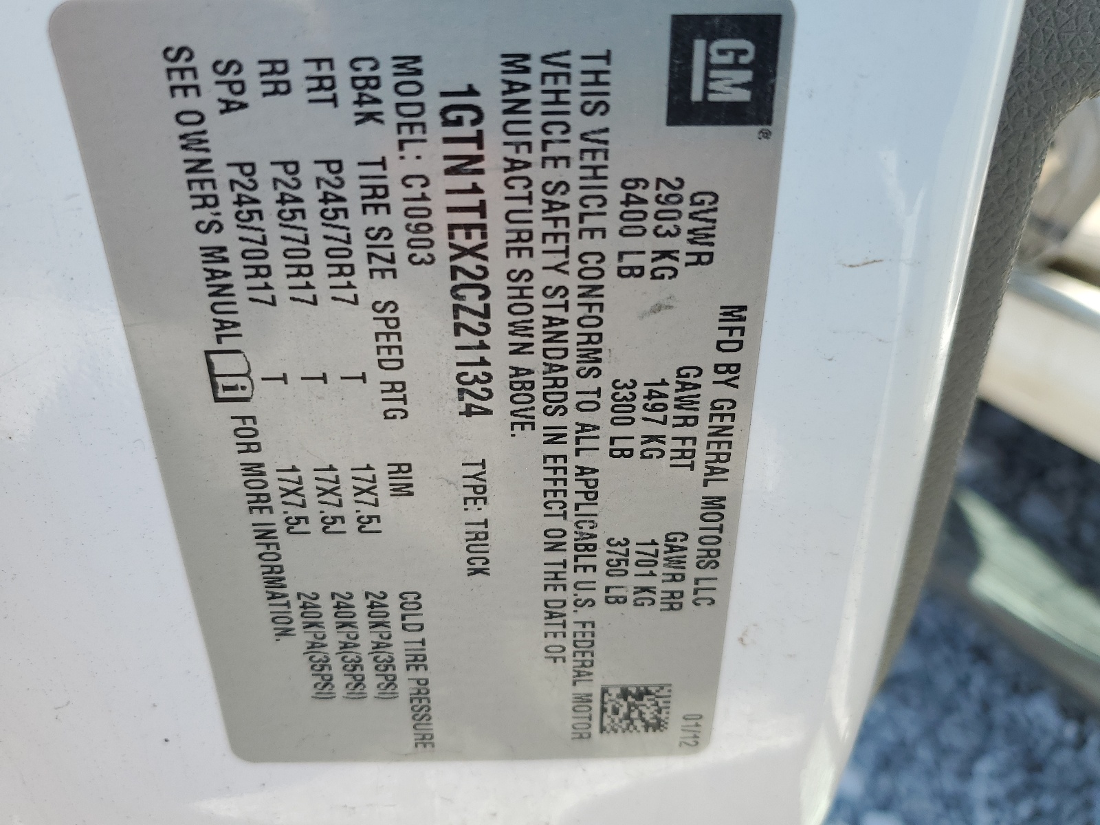 1GTN1TEX2CZ211324 2012 GMC Sierra C1500