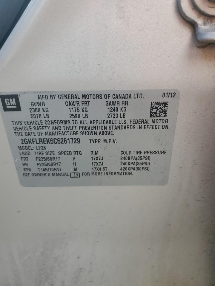 2012 GMC Terrain Sle VIN: 2GKFLREK6C6261729 Lot: 57370124