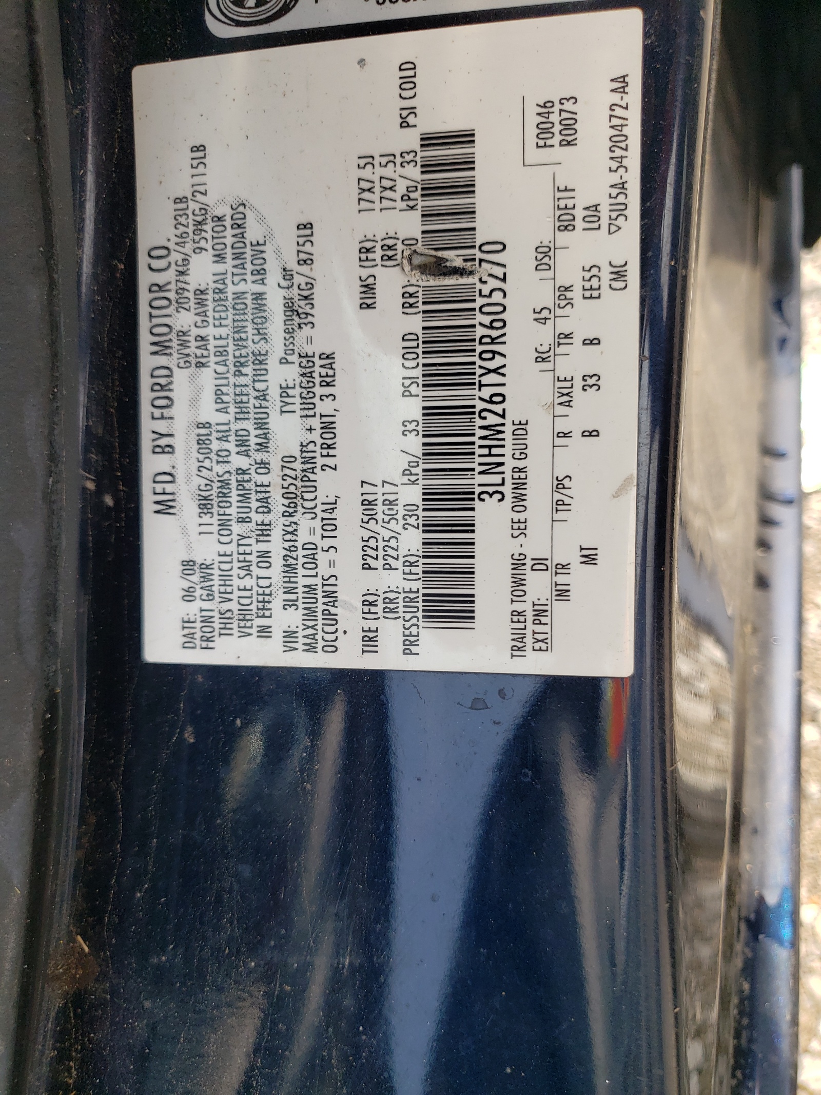 3LNHM26TX9R605270 2009 Lincoln Mkz