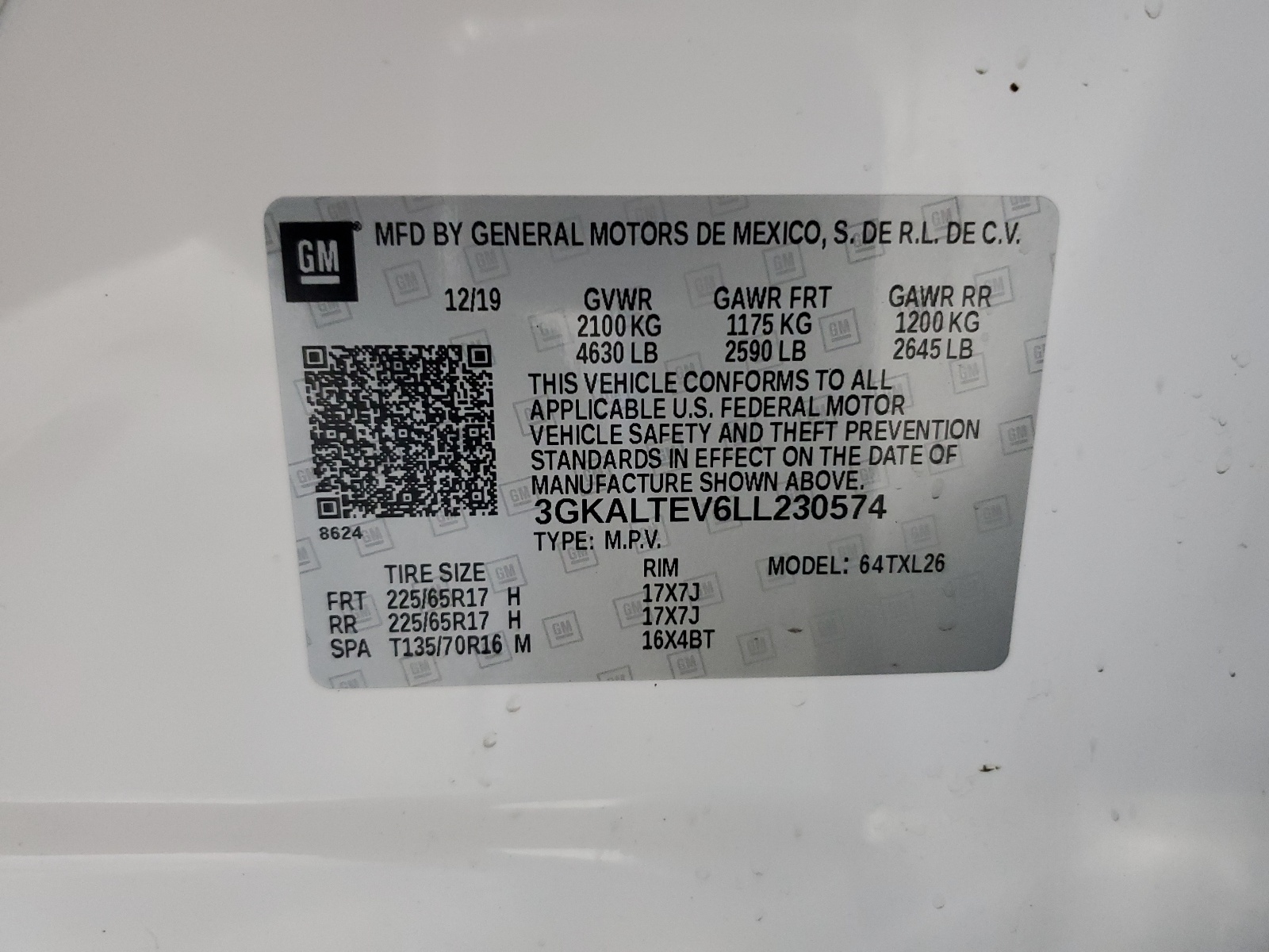 3GKALTEV6LL230574 2020 GMC Terrain Sle