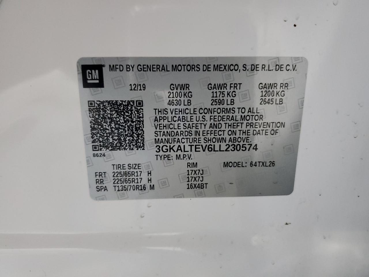 2020 GMC Terrain Sle VIN: 3GKALTEV6LL230574 Lot: 60755704