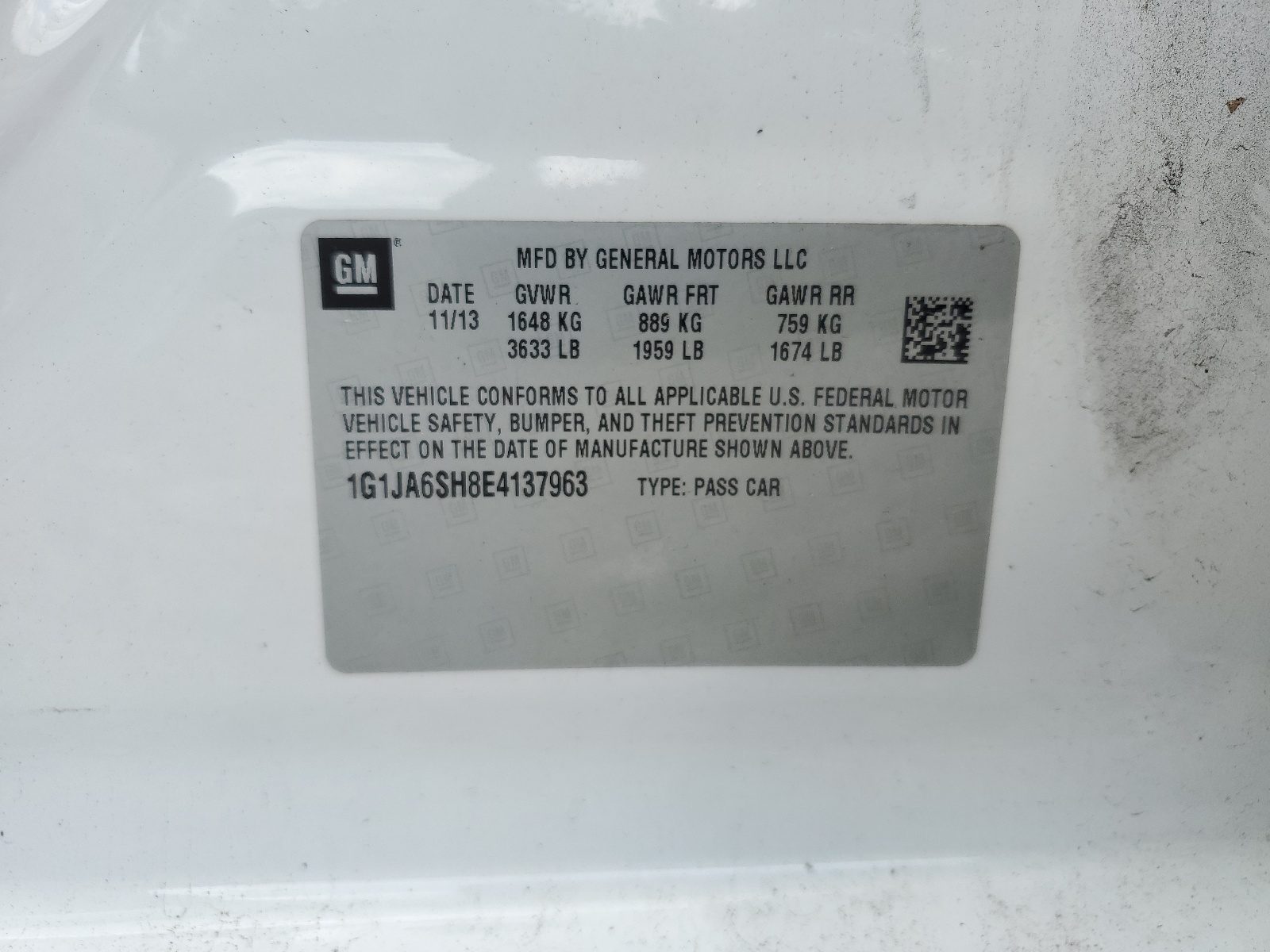 1G1JA6SH8E4137963 2014 Chevrolet Sonic Ls