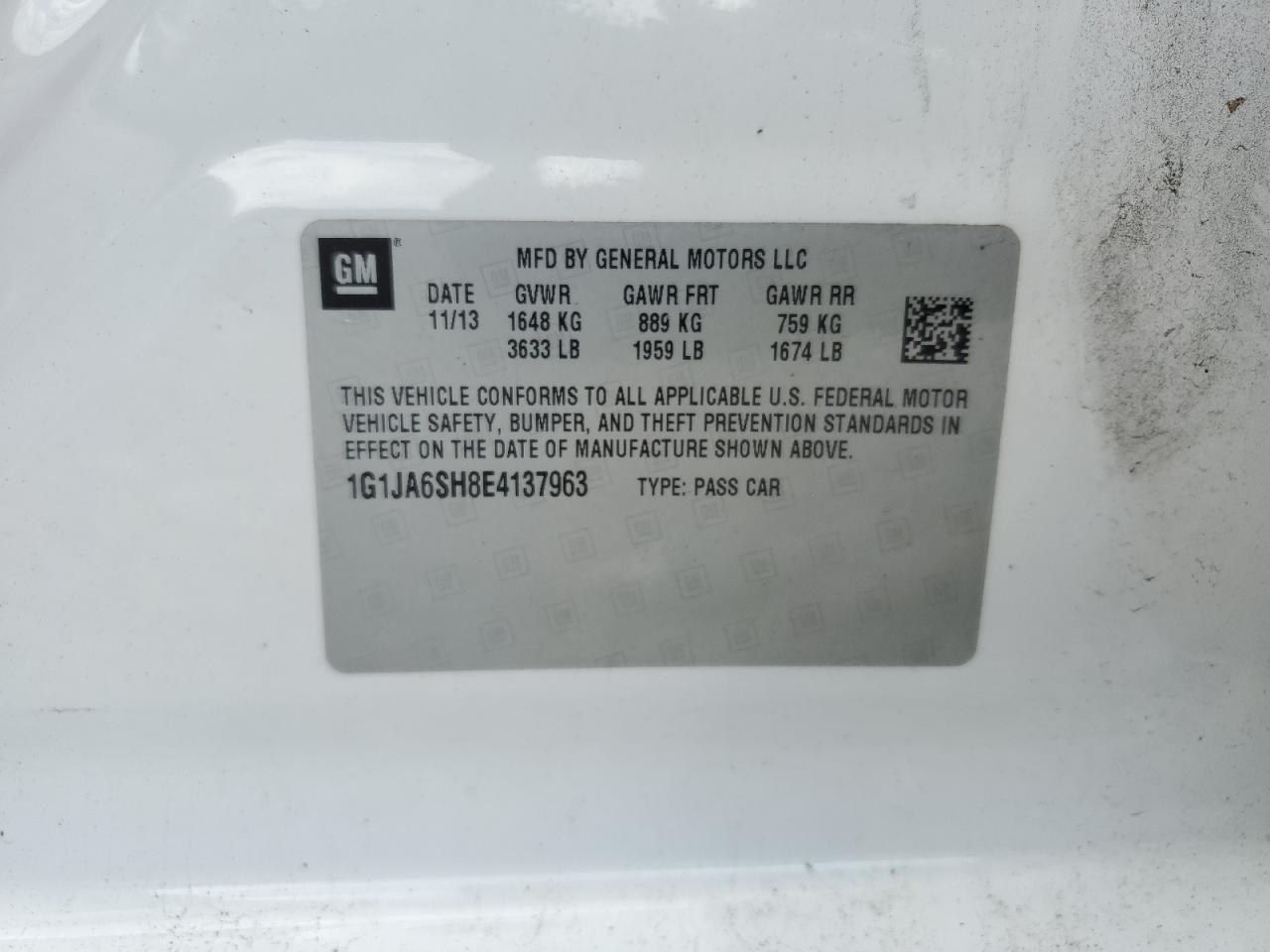 2014 Chevrolet Sonic Ls VIN: 1G1JA6SH8E4137963 Lot: 57073884
