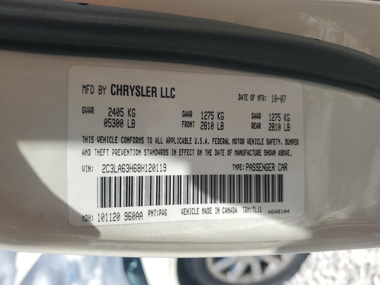 2008 Chrysler 300C VIN: 2C3LA63H68H120119 Lot: 57250574