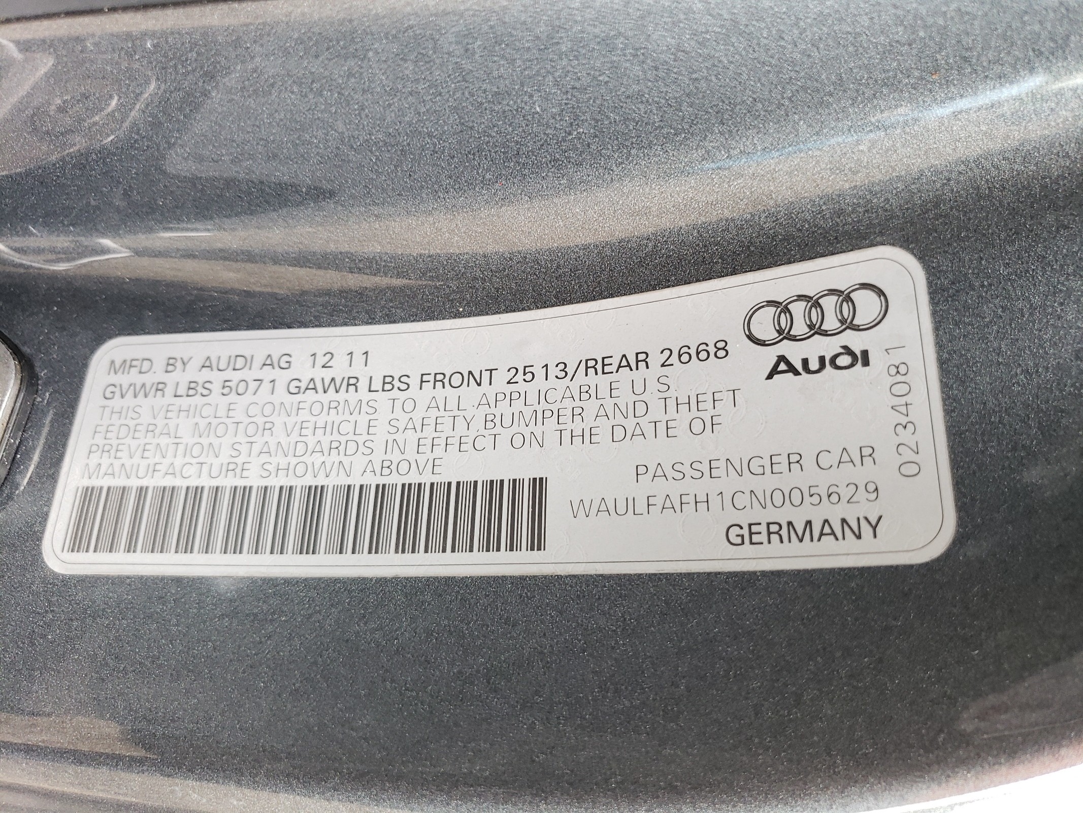 WAULFAFH1CN005629 2012 Audi A5 Premium Plus