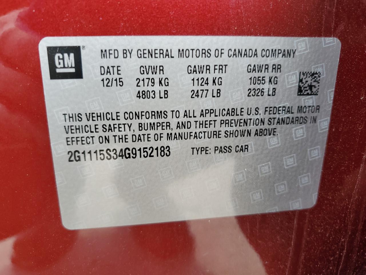 2016 Chevrolet Impala Lt VIN: 2G1115S34G9152183 Lot: 58687164