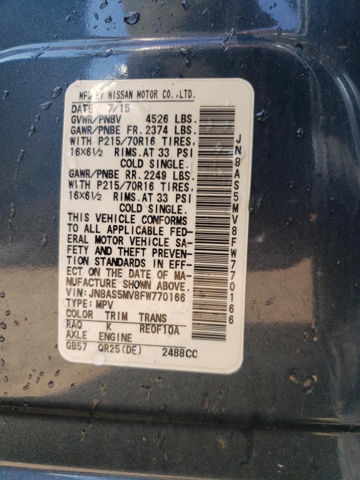 2015 Nissan Rogue Select S VIN: JN8AS5MV8FW770166 Lot: 60949184