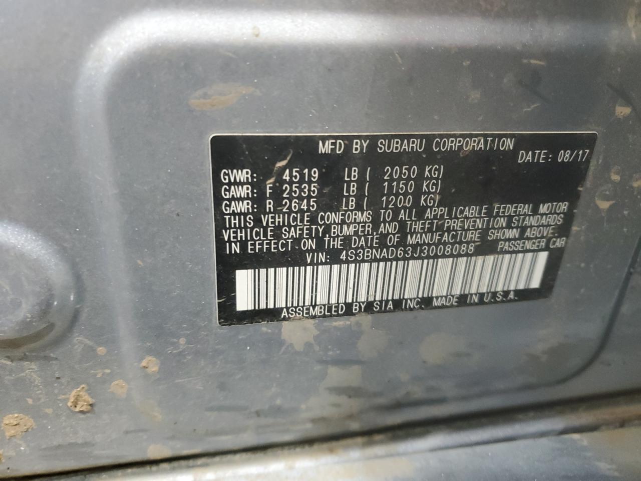 2018 Subaru Legacy 2.5I Premium VIN: 4S3BNAD63J3008088 Lot: 60459474