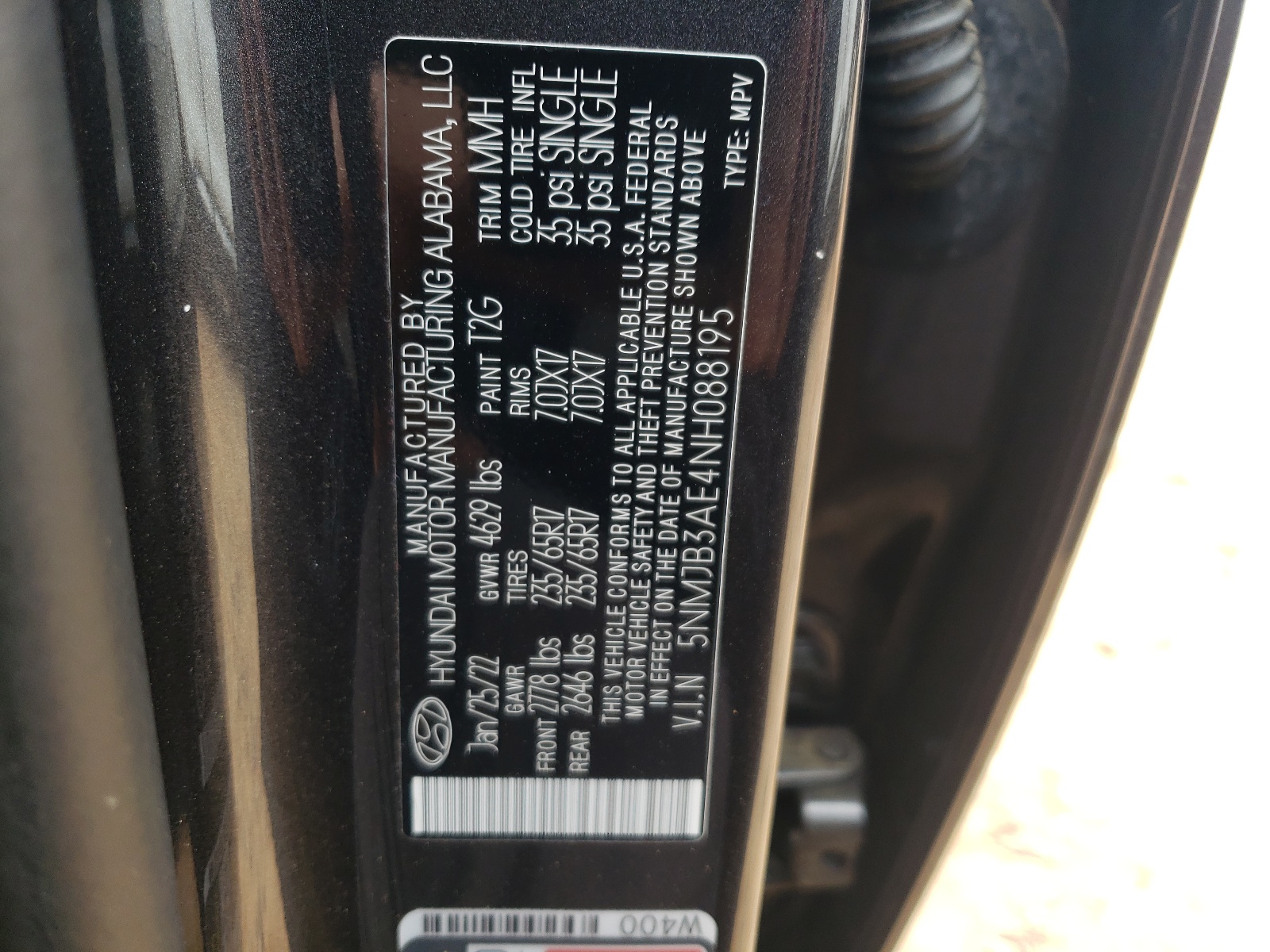 5NMJB3AE4NH088195 2022 Hyundai Tucson Sel