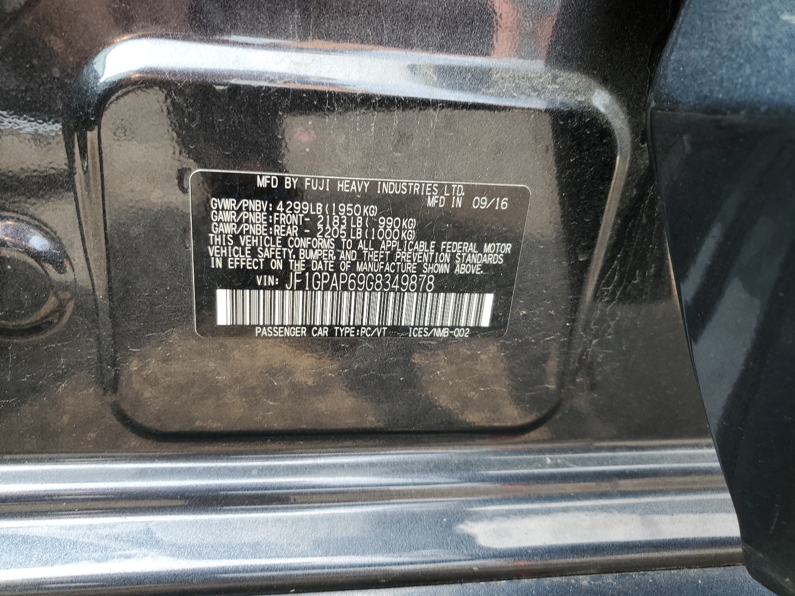 JF1GPAP69G8349878 2016 Subaru Impreza Sport Premium