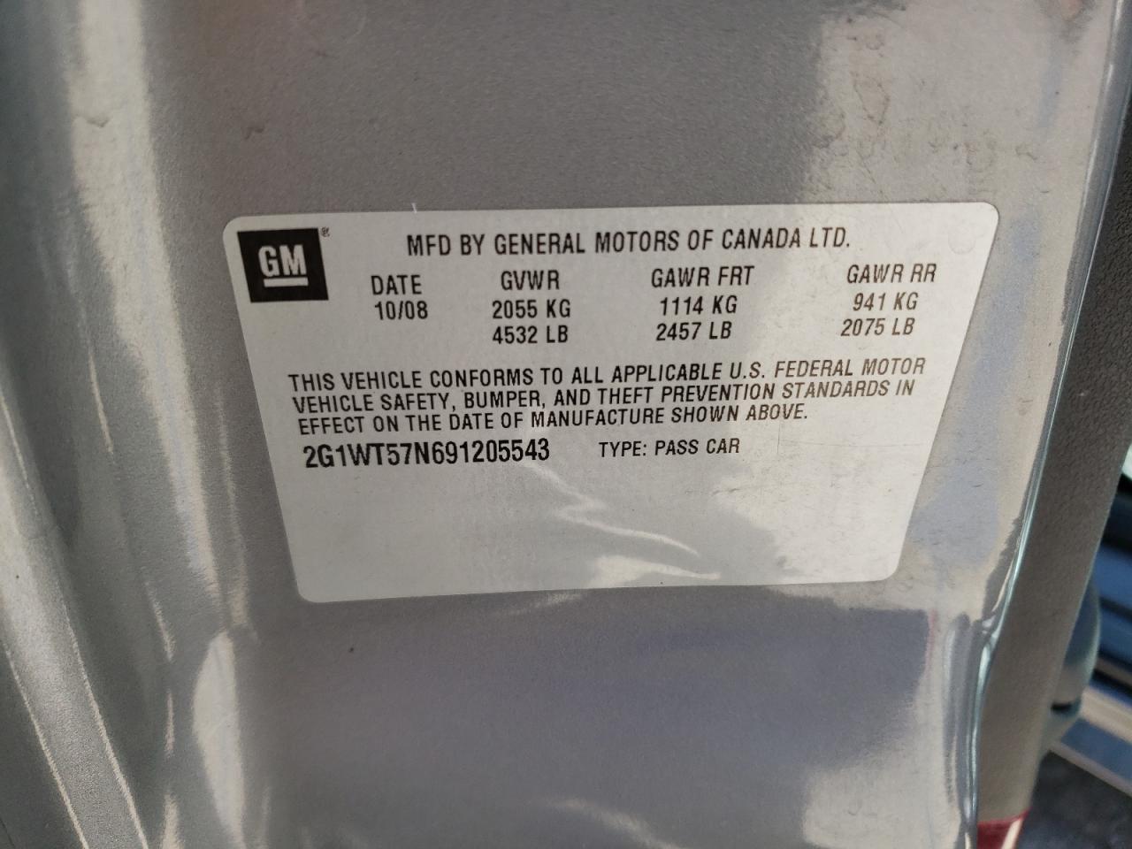 2009 Chevrolet Impala 1Lt VIN: 2G1WT57N691205543 Lot: 57518594