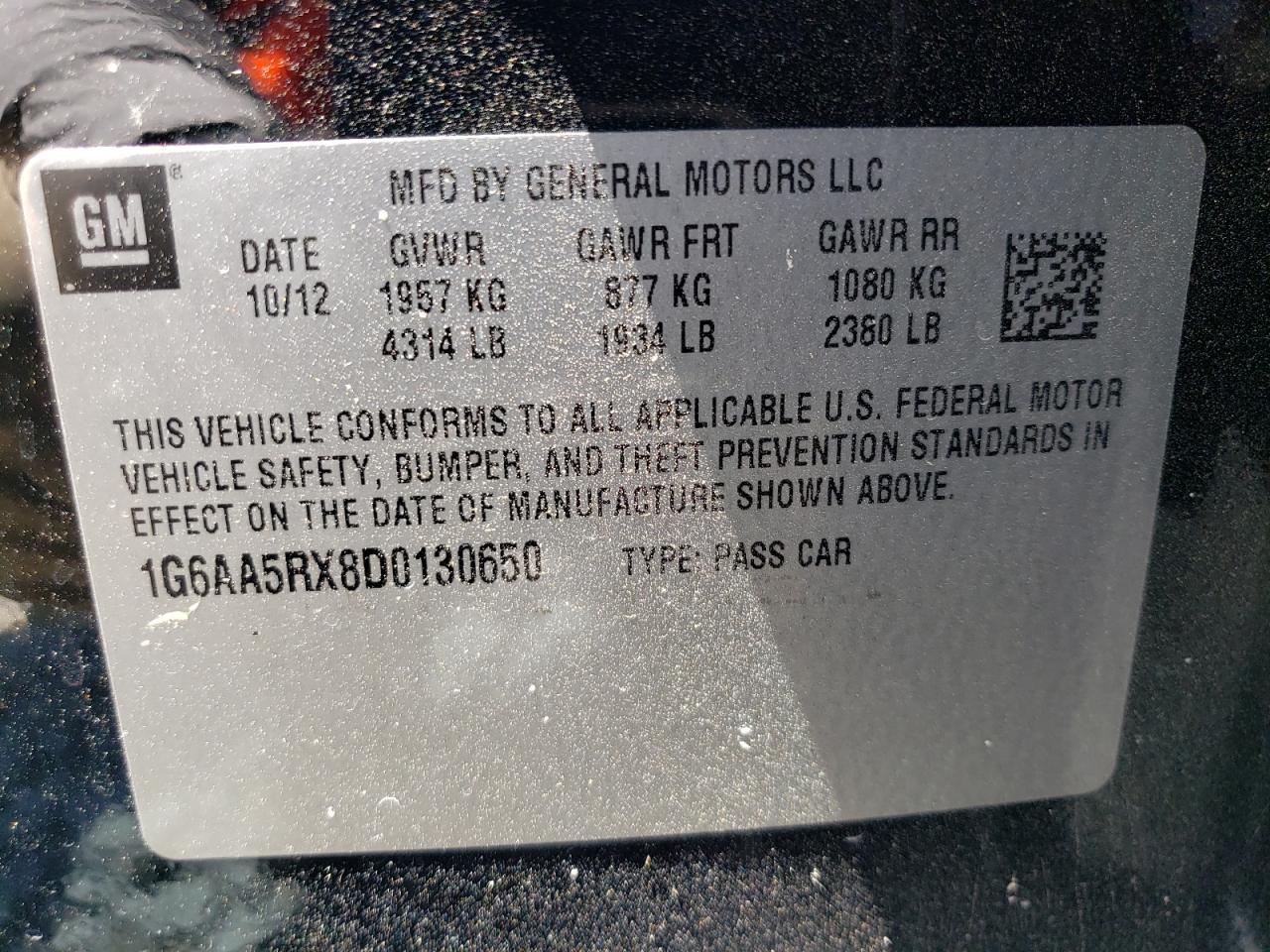 2013 Cadillac Ats VIN: 1G6AA5RX8D0130650 Lot: 59247864