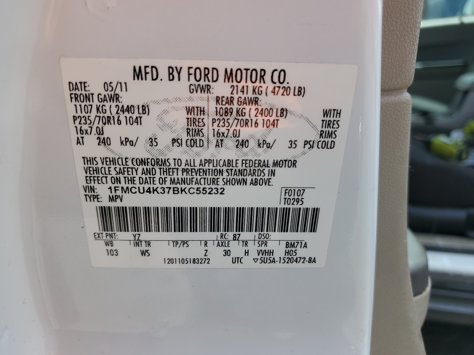 1FMCU4K37BKC55232 2011 Ford Escape Hybrid
