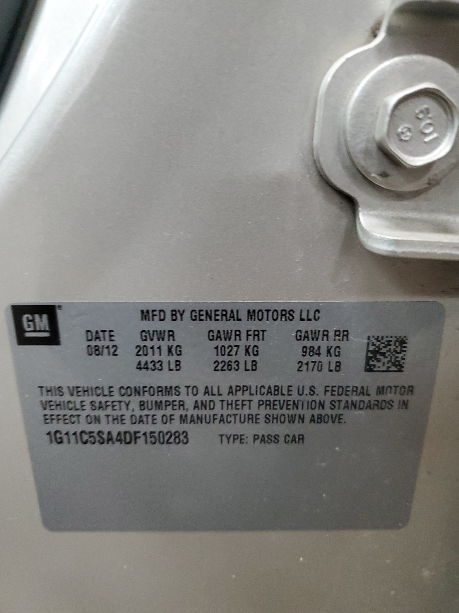 1G11C5SA4DF150283 2013 Chevrolet Malibu 1Lt