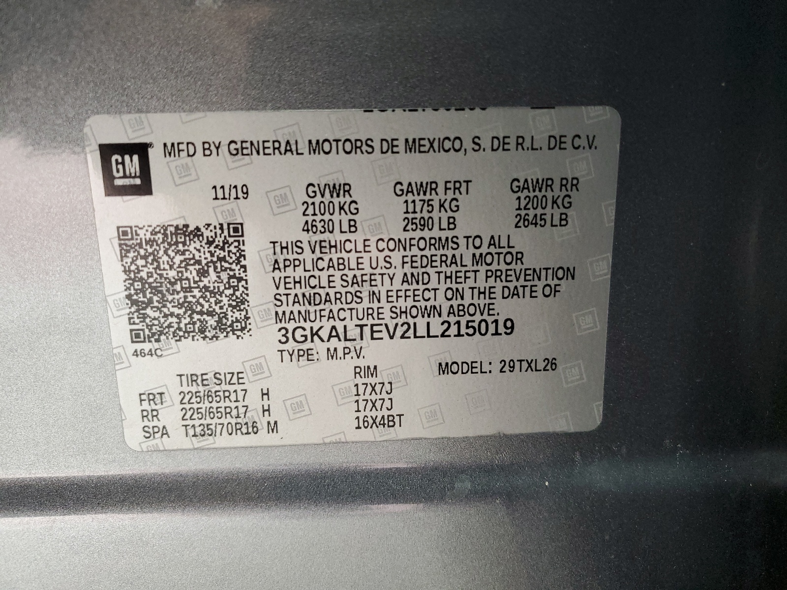 3GKALTEV2LL215019 2020 GMC Terrain Sle