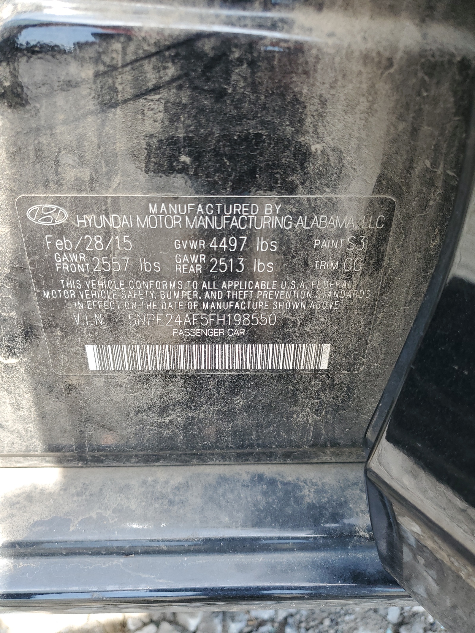 5NPE24AF5FH198550 2015 Hyundai Sonata Se