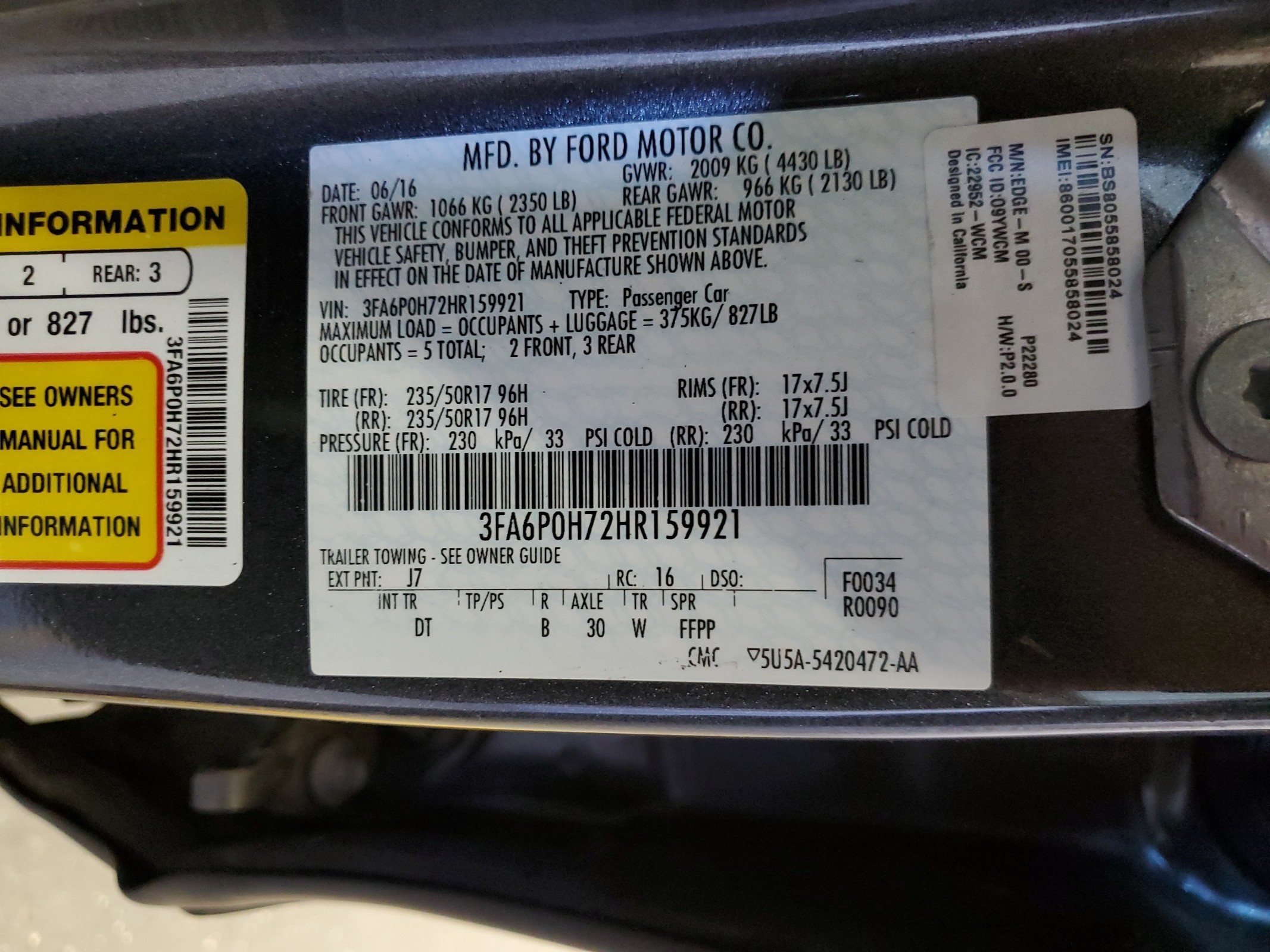 3FA6P0H72HR159921 2017 Ford Fusion Se