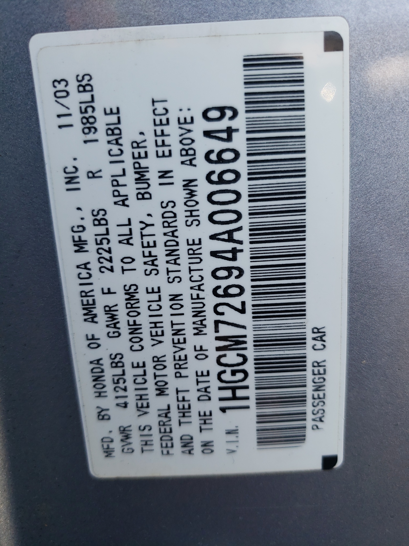 1HGCM72694A006649 2004 Honda Accord Ex