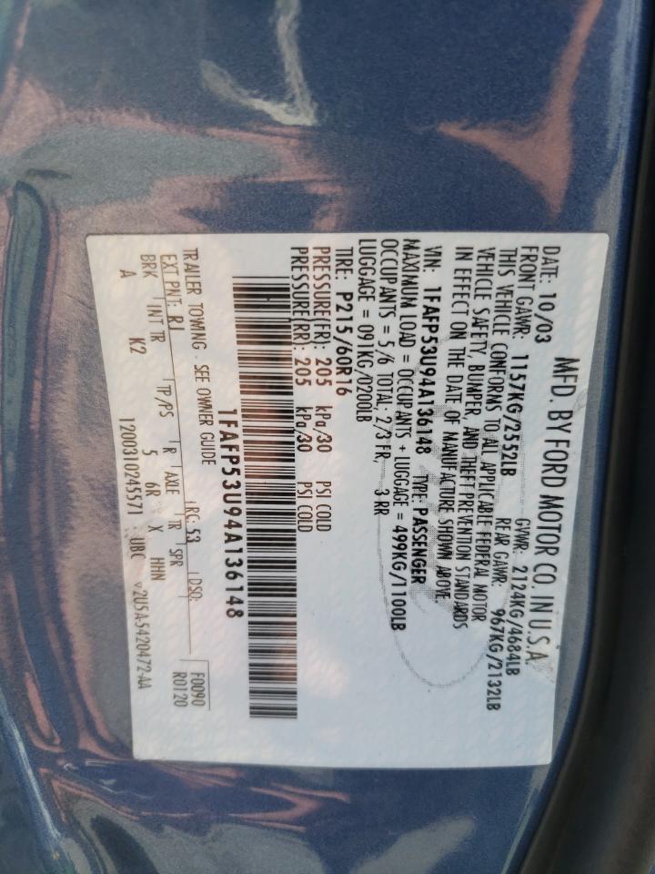 2004 Ford Taurus Se VIN: 1FAFP53U94A136148 Lot: 60248984