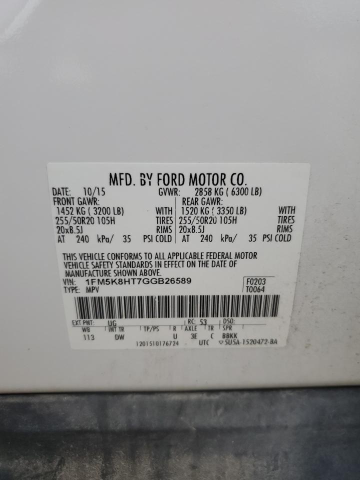 2016 Ford Explorer Platinum VIN: 1FM5K8HT7GGB26589 Lot: 60801404