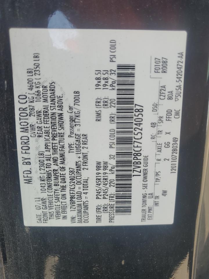 2012 Ford Mustang Gt VIN: 1ZVBP8CF7C5240587 Lot: 61281054