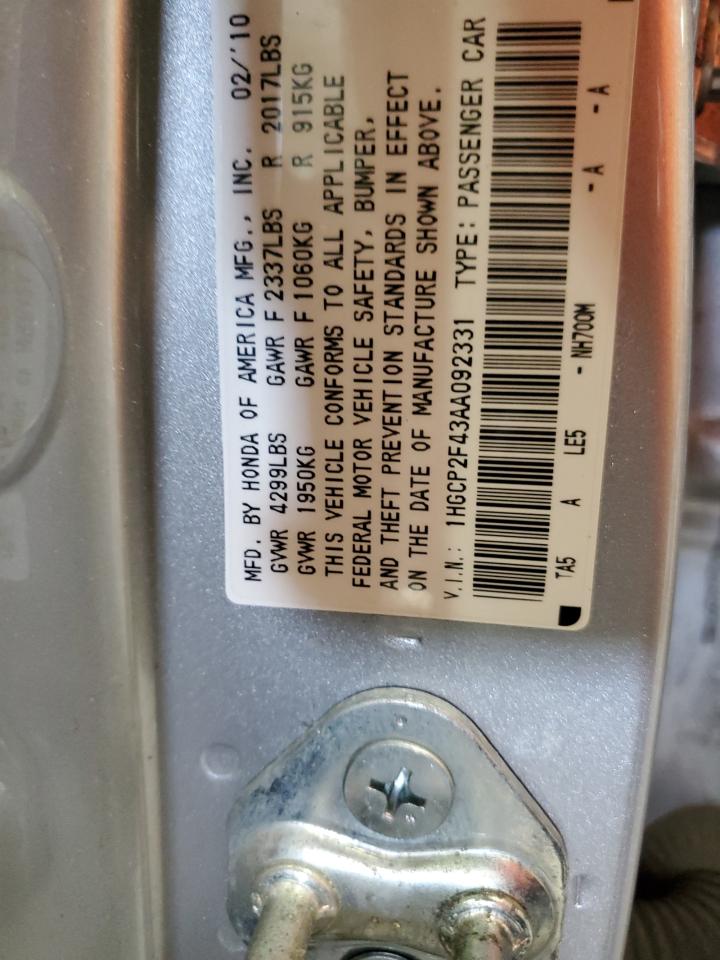 1HGCP2F43AA092331 2010 Honda Accord Lxp