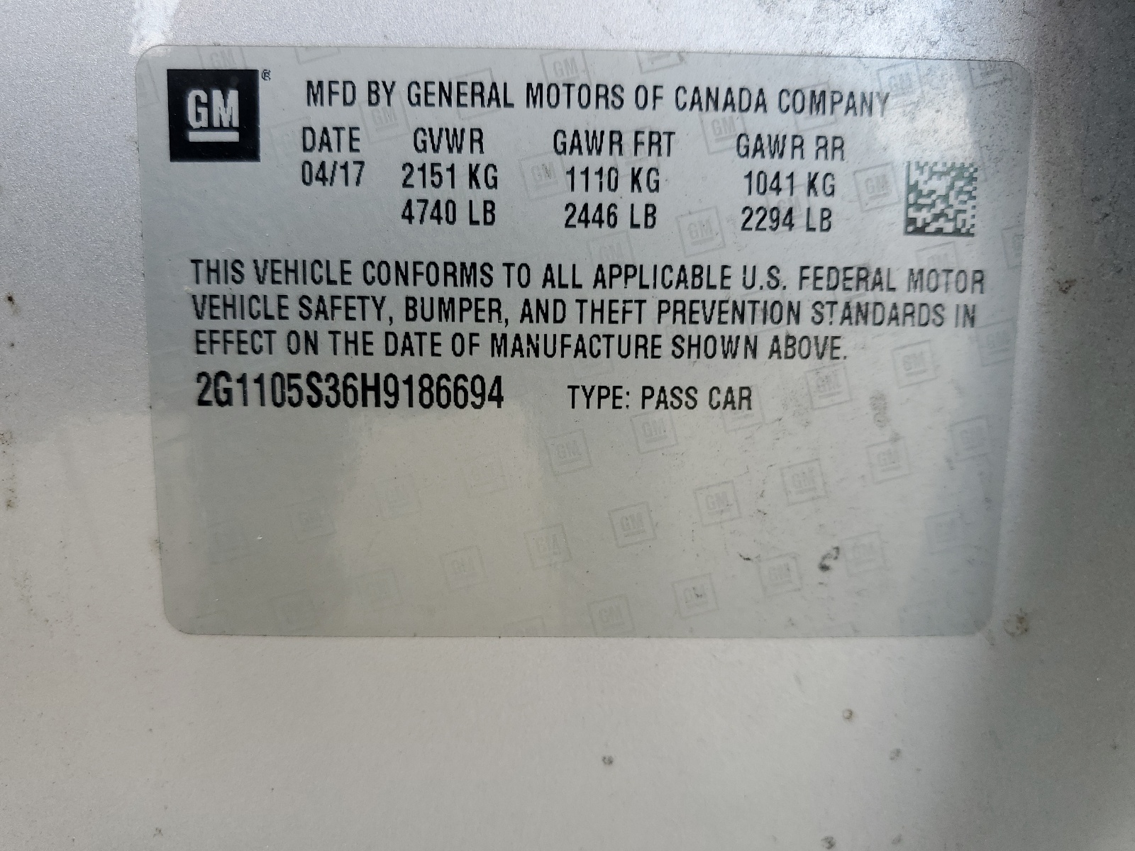 2G1105S36H9186694 2017 Chevrolet Impala Lt