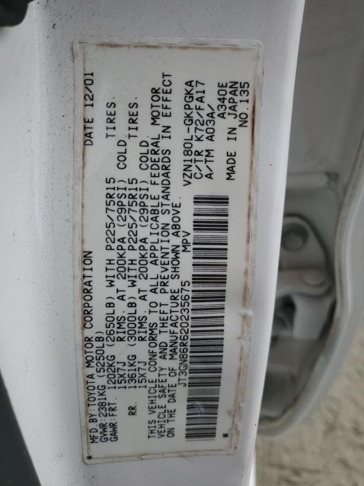 2002 Toyota 4Runner Sr5 VIN: JT3GN86R620235675 Lot: 61266664