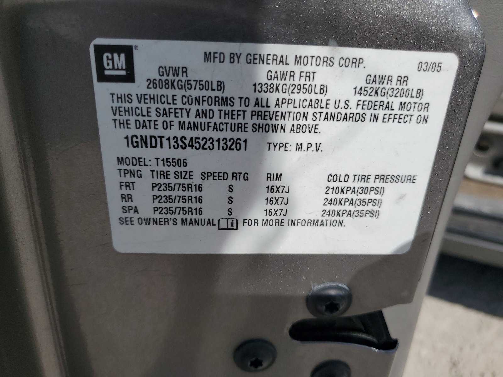 1GNDT13S452313261 2005 Chevrolet Trailblazer Ls